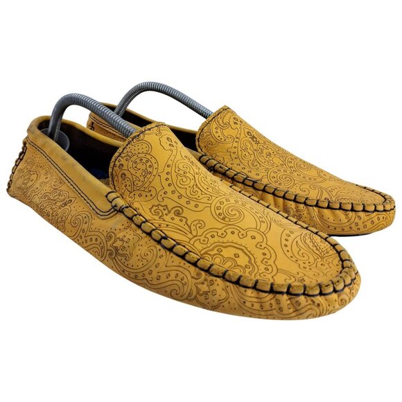 Robert Graham Yellow Leather Paisley Slip On Driving Moccasins Size 12 Shoes